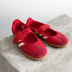 Adidas Red Sneakers with White Stripes